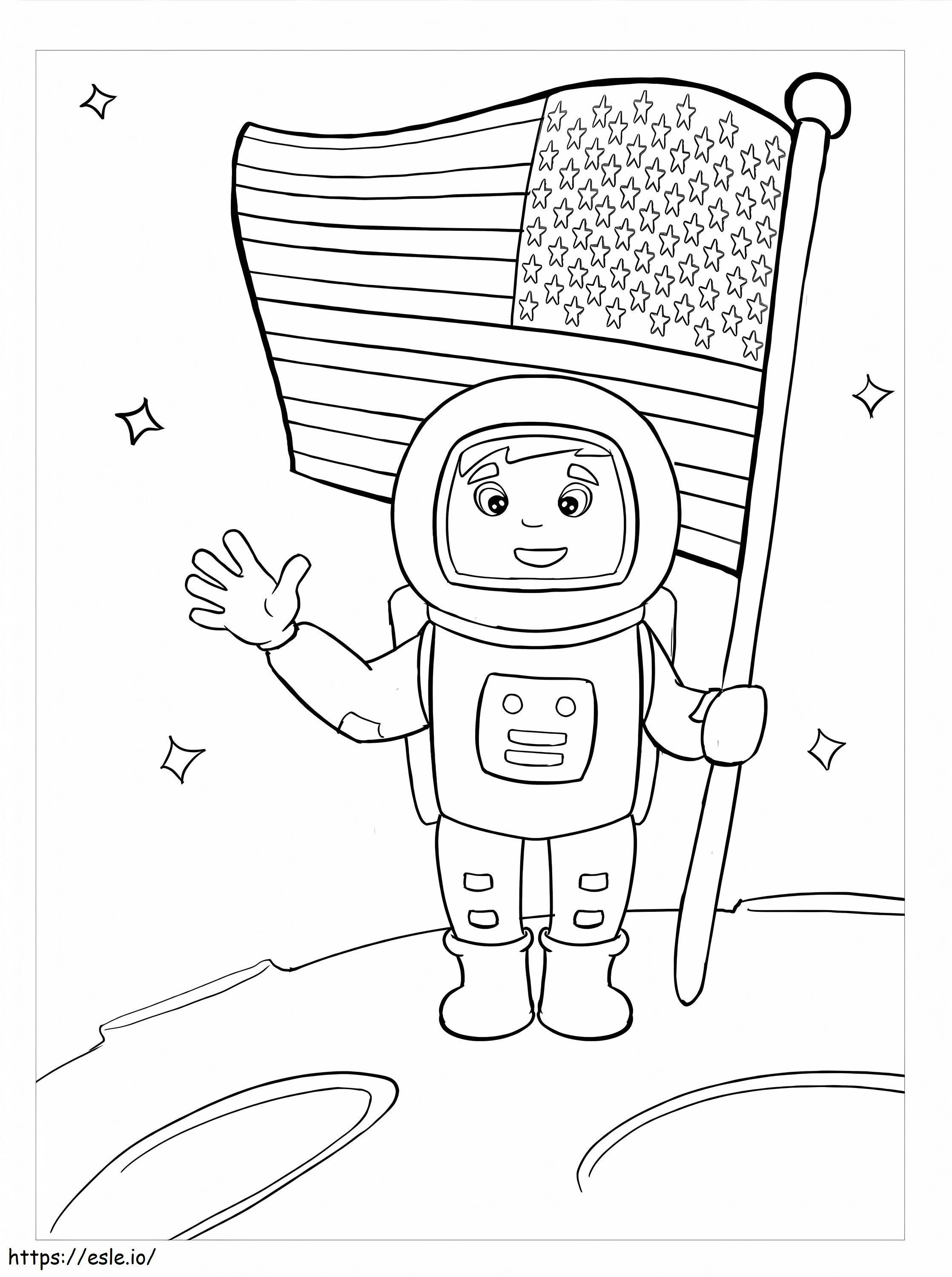 アメリカの国旗を持つ宇宙飛行士 ぬりえ - 塗り絵