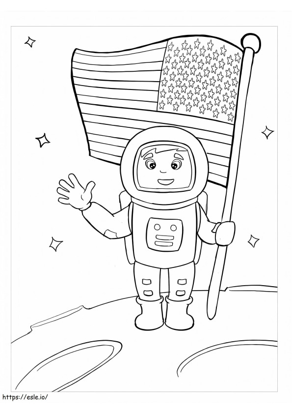 Astronaut Met Amerikaanse Vlag kleurplaat