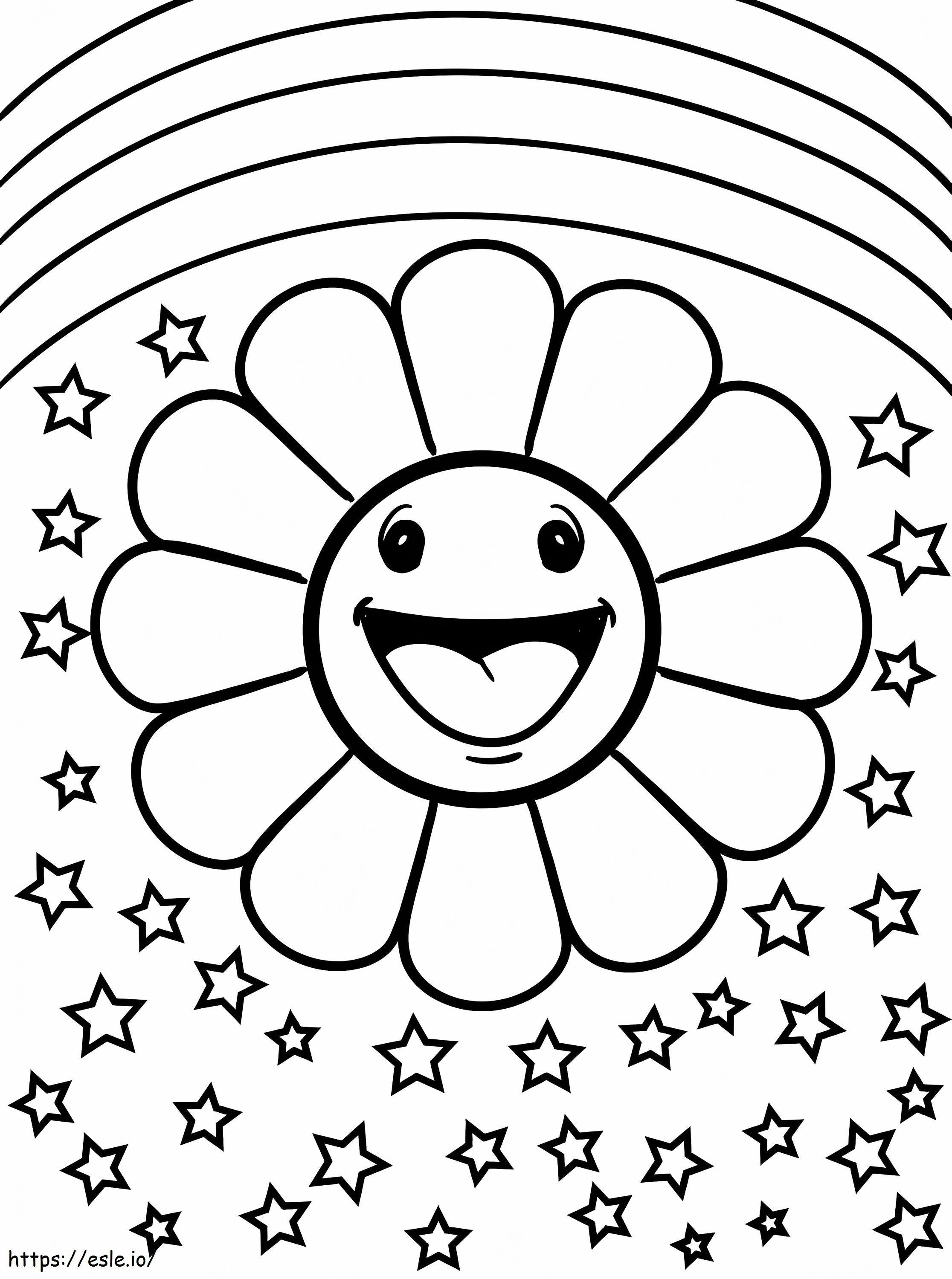 Happy Flower And Rainbow coloring page