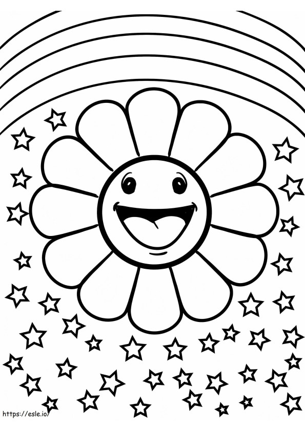 Happy Flower And Rainbow coloring page