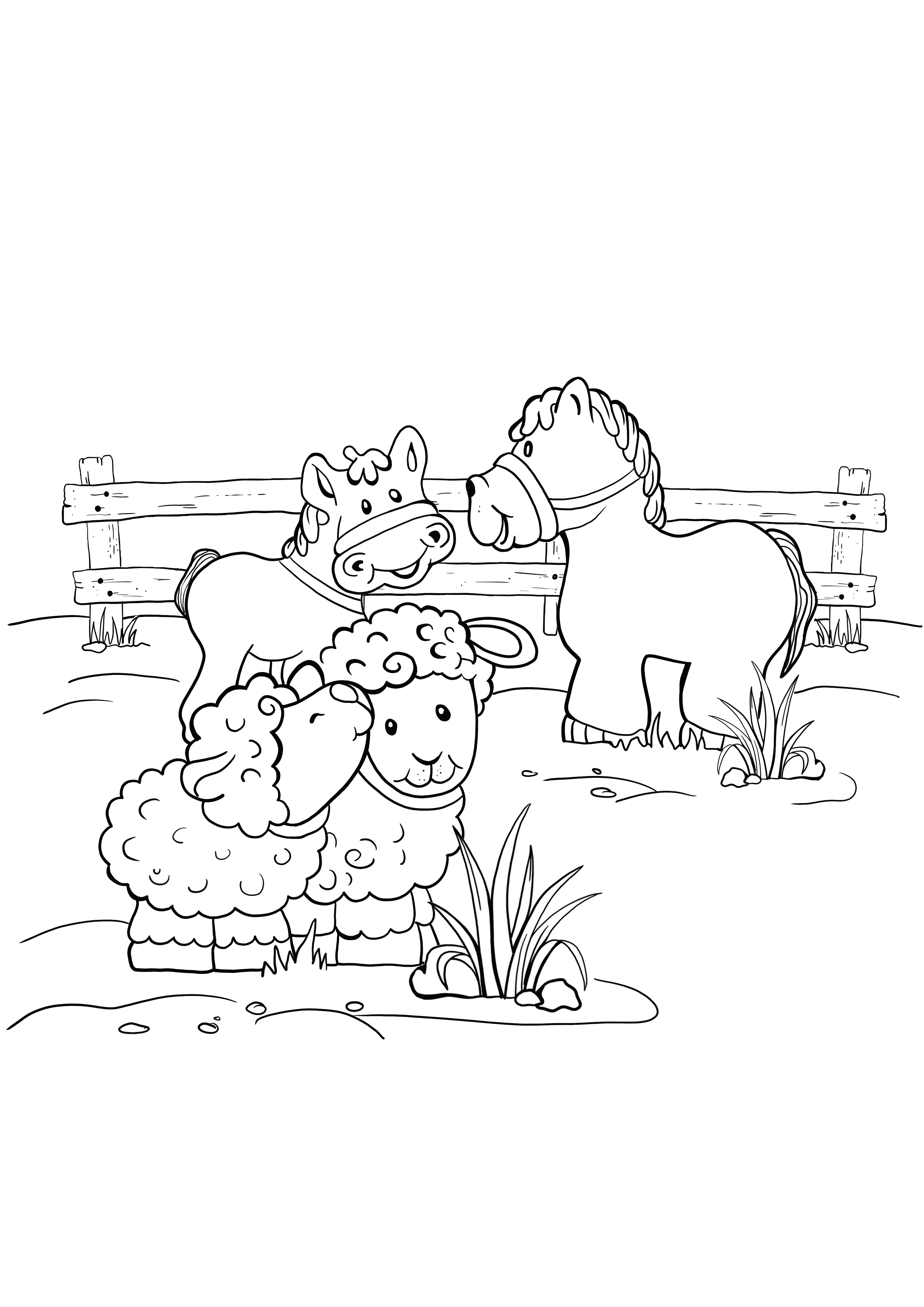 Keçiler, atlar ve bebekleri basit renk sayfası