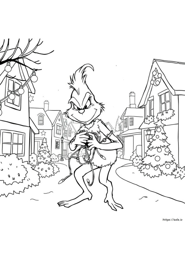 Grinch Stealing Christmas Lights Coloring Page