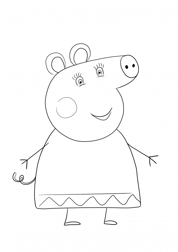 Mommy Pig coloring sheet is happy to be colored for free and printed easily