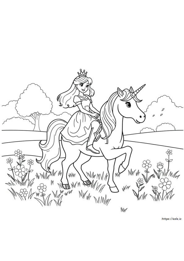 Princesa E Unicórnio Para Colorir