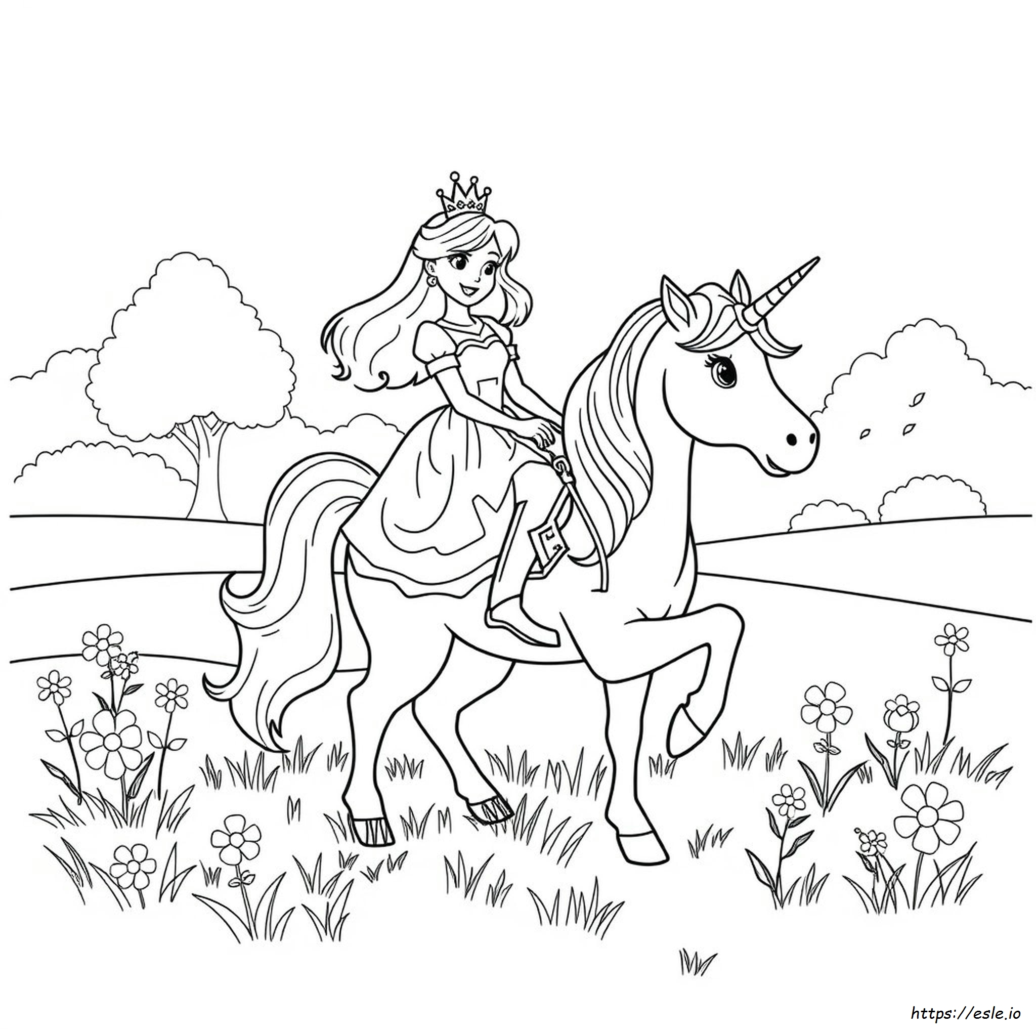Princess And Unicorn Coloring