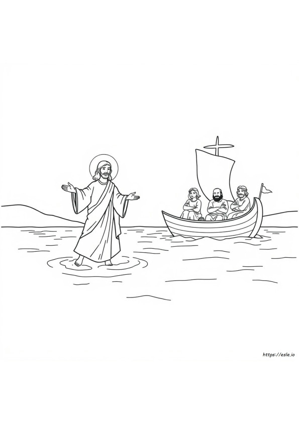 Yesus Berjalan Di Atas Air Gambar Mewarnai