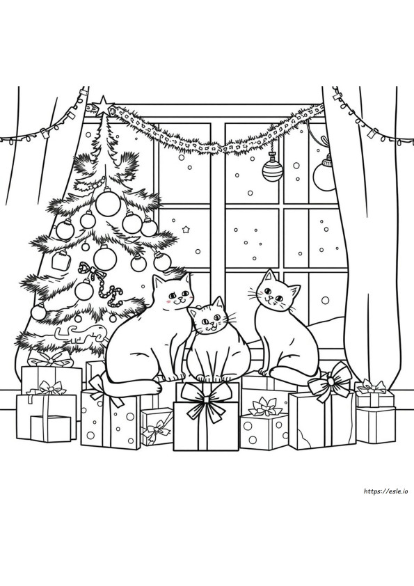 Gambar Mewarnai Kucing Natal