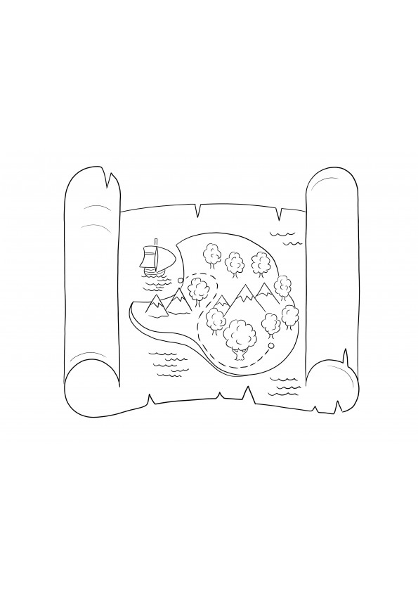 Free printable for coloring a Treasure Map for kids to enjoy drawing session