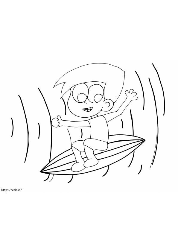 Kleine jongen aan het surfen kleurplaat