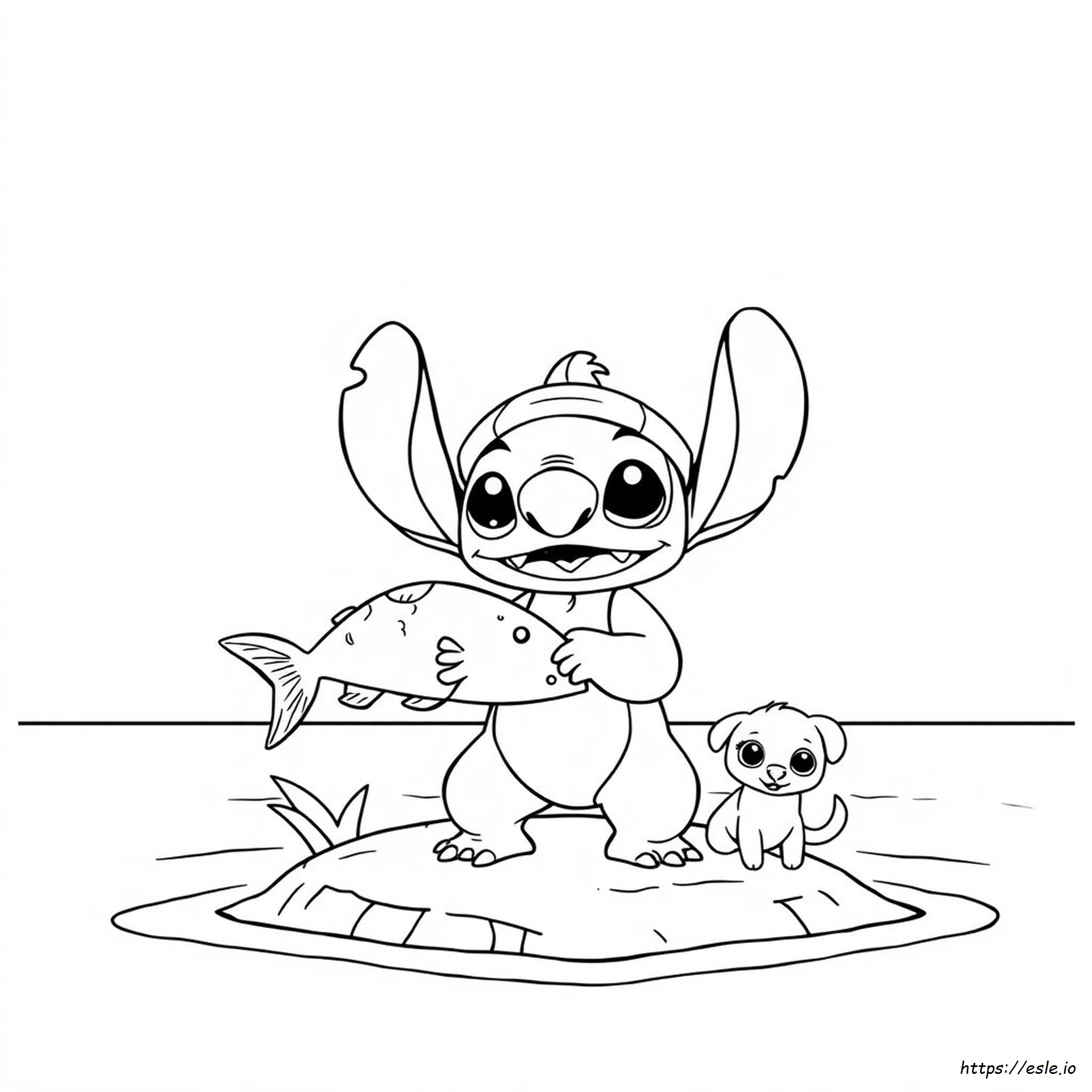 Stitch Holding Boba Coloring Page
