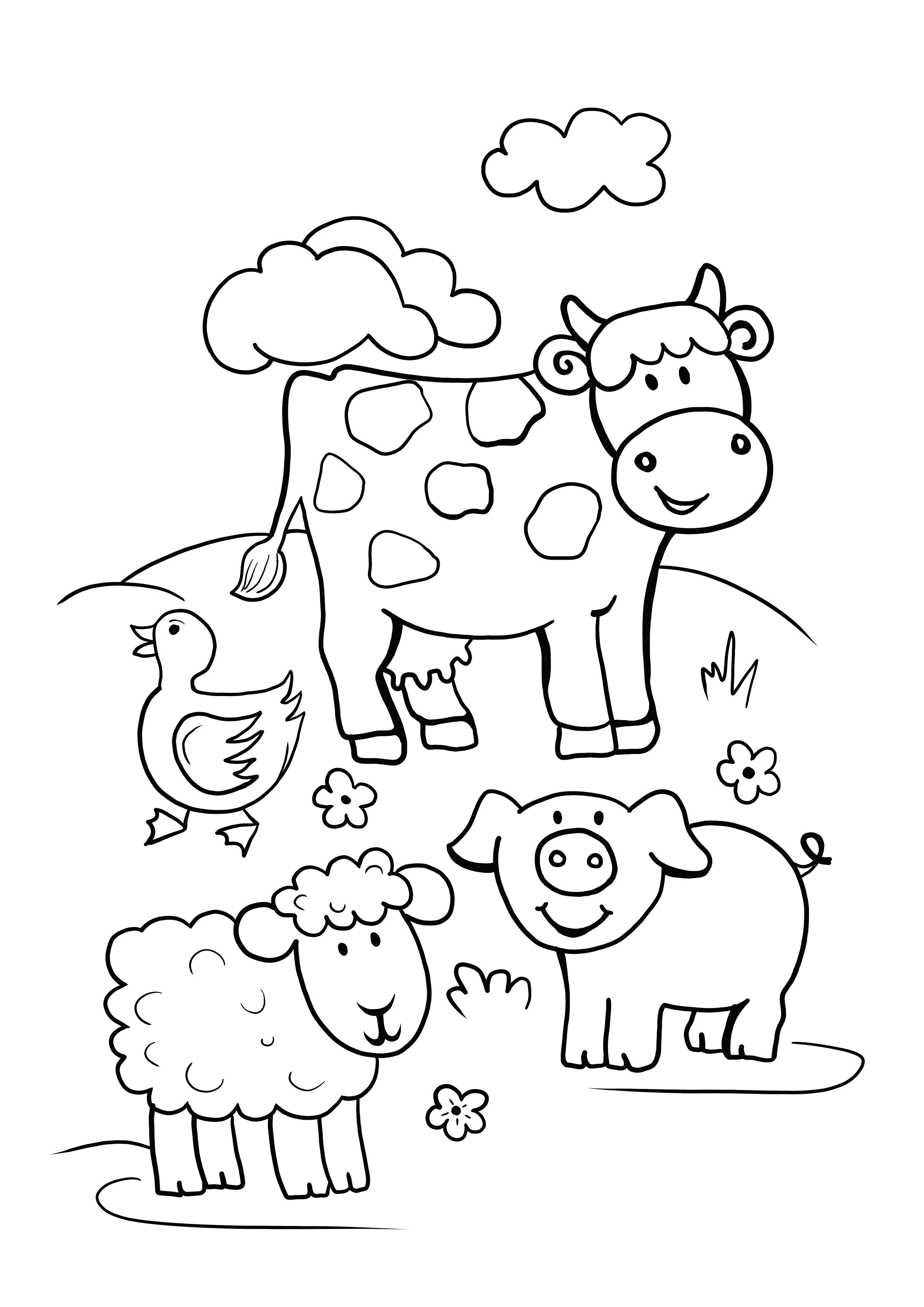 Alan baskı ve boyamada mutlu çiftlik hayvanları