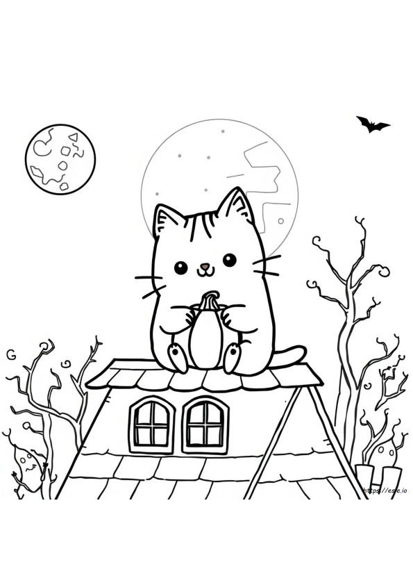 Halaman Mewarnai Kucing Pusheen Halloween