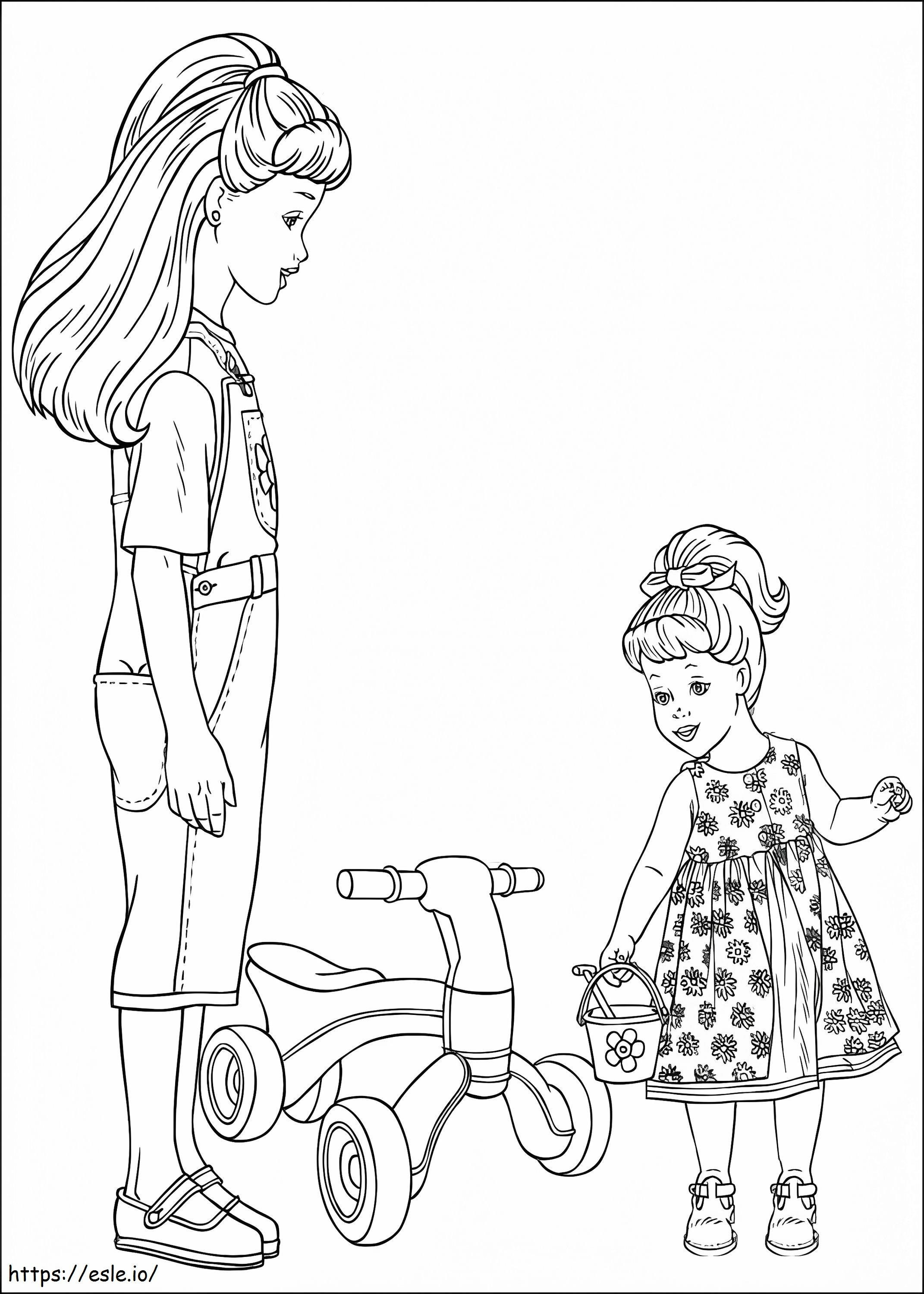 Coloriage Barbie et petite fille à imprimer dessin