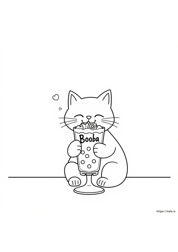 Cat Boba Tea Coloring Page