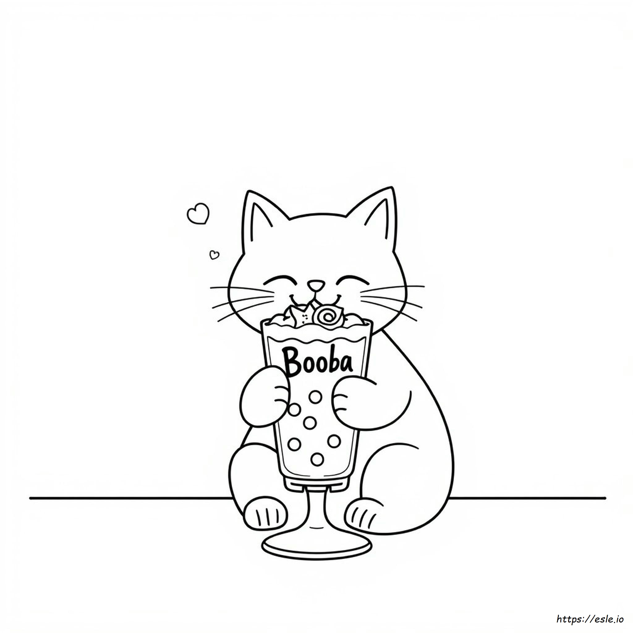 Cat Boba Tea Coloring Page