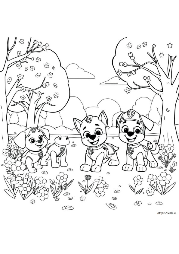 Paw Patrol Musim Semi Halaman Mewarnai