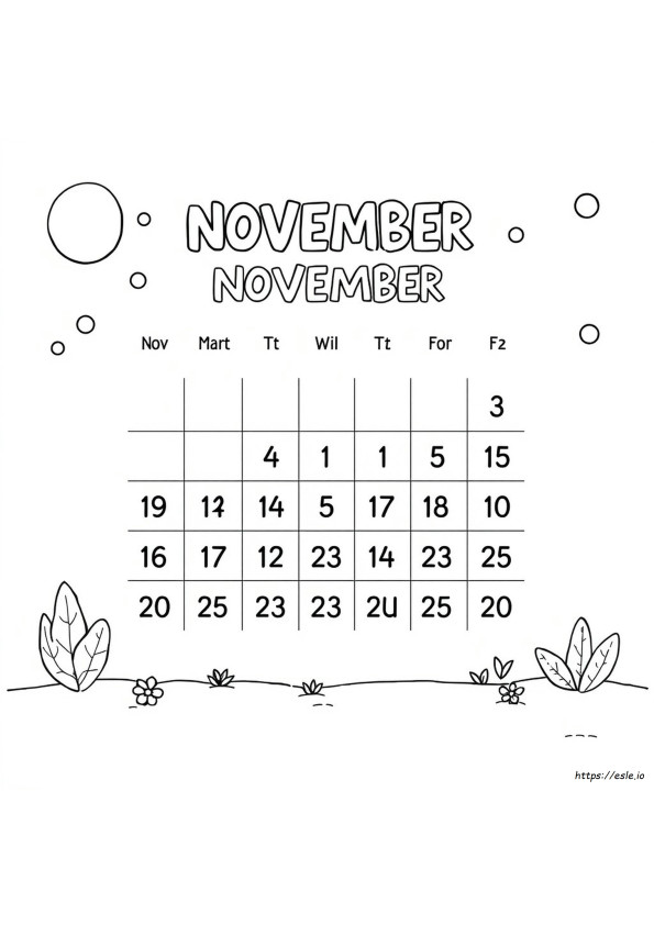 November Kalender Ausmalbilder