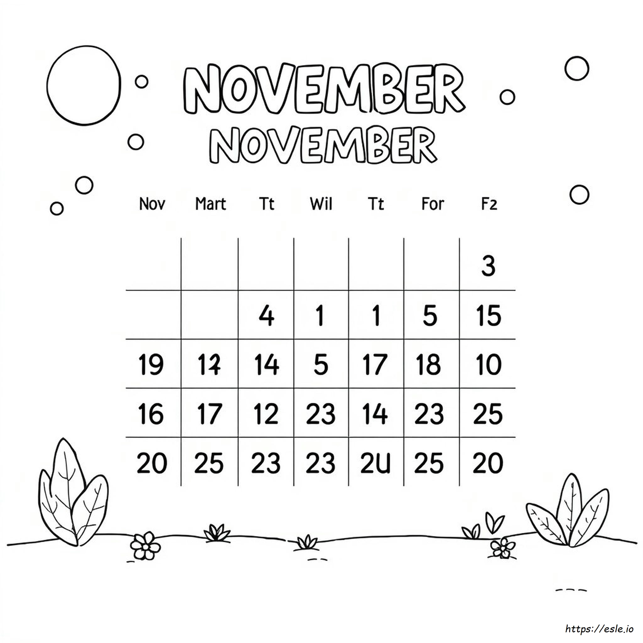 November Calendar Coloring Page