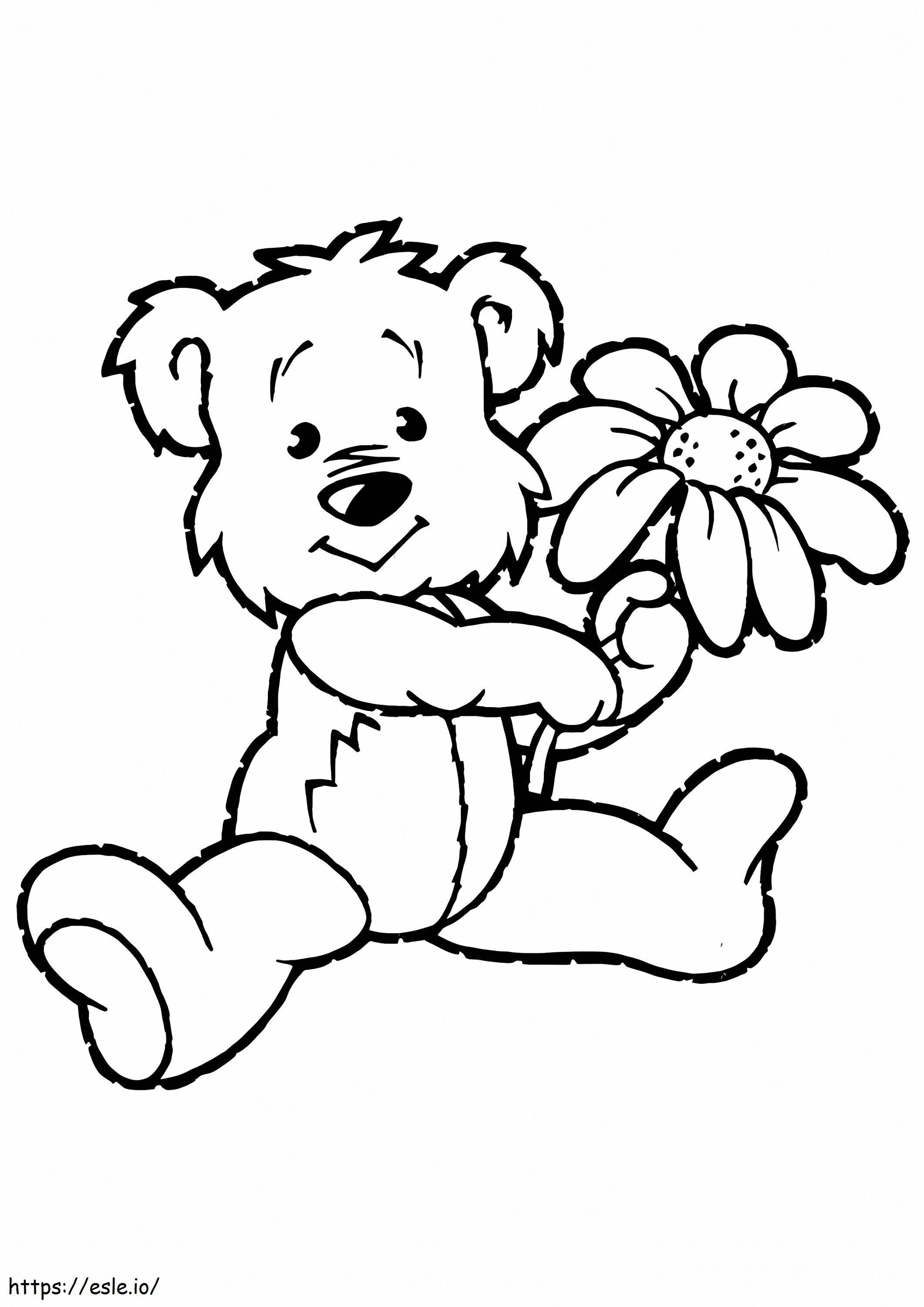 Urso de pelúcia segurando flor para colorir