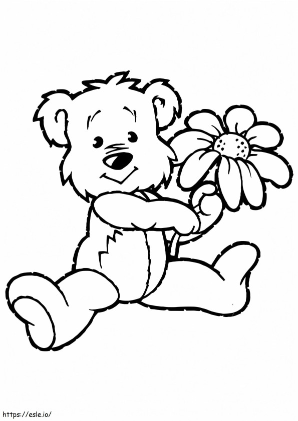 Urso de pelúcia segurando flor para colorir