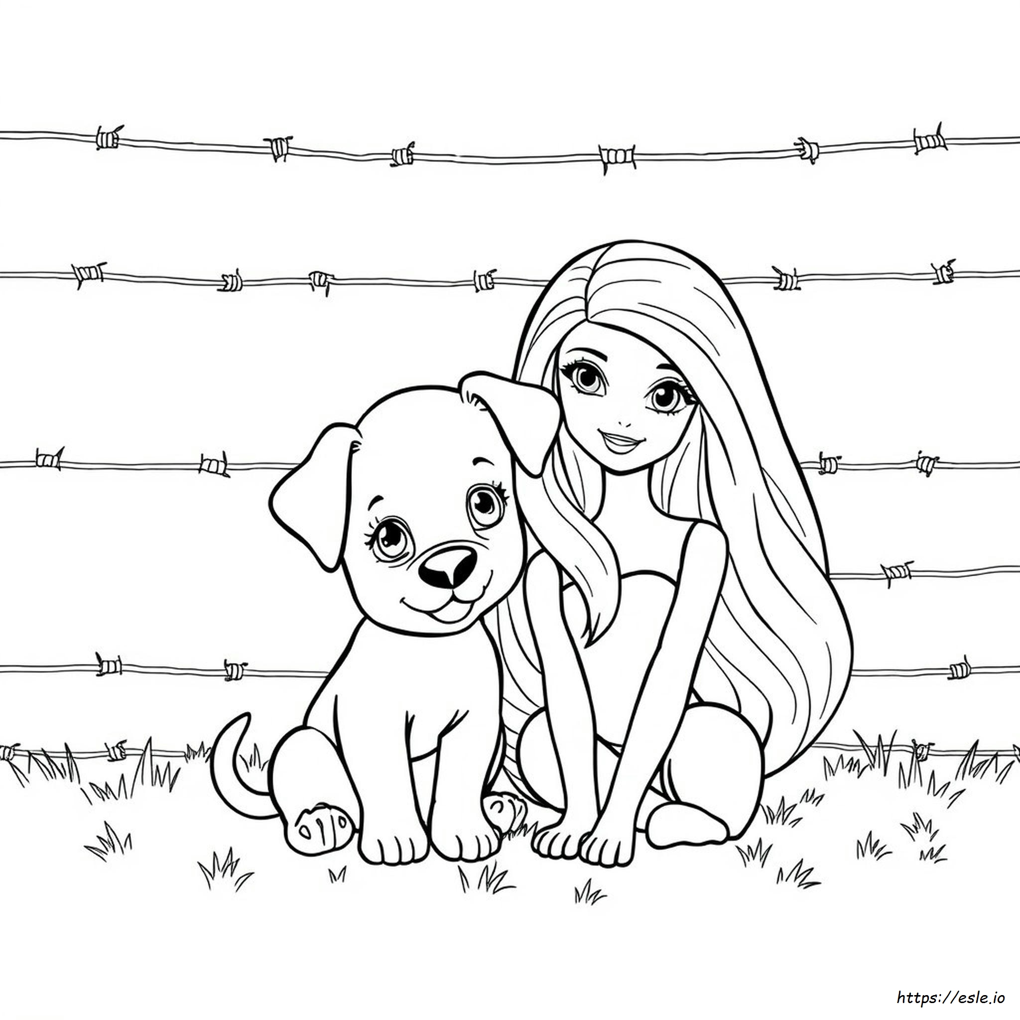 Köpek Yavrulu Barbie Köpek Boyama Sayfaları