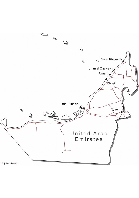 Coloriage Carte des Emirats Arabes Unis à imprimer dessin