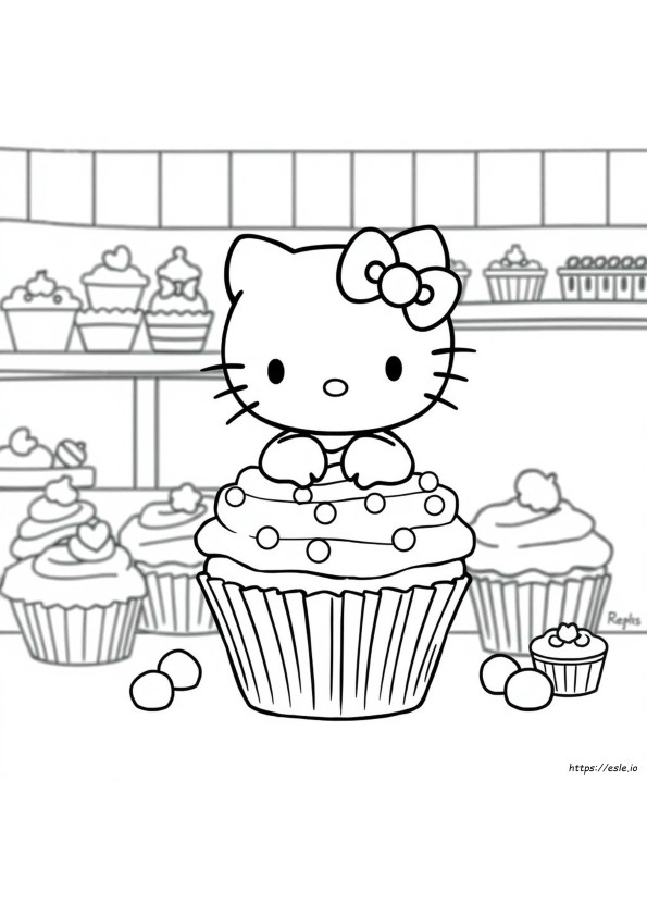 Hello Kitty Cupcake Gambar Mewarnai