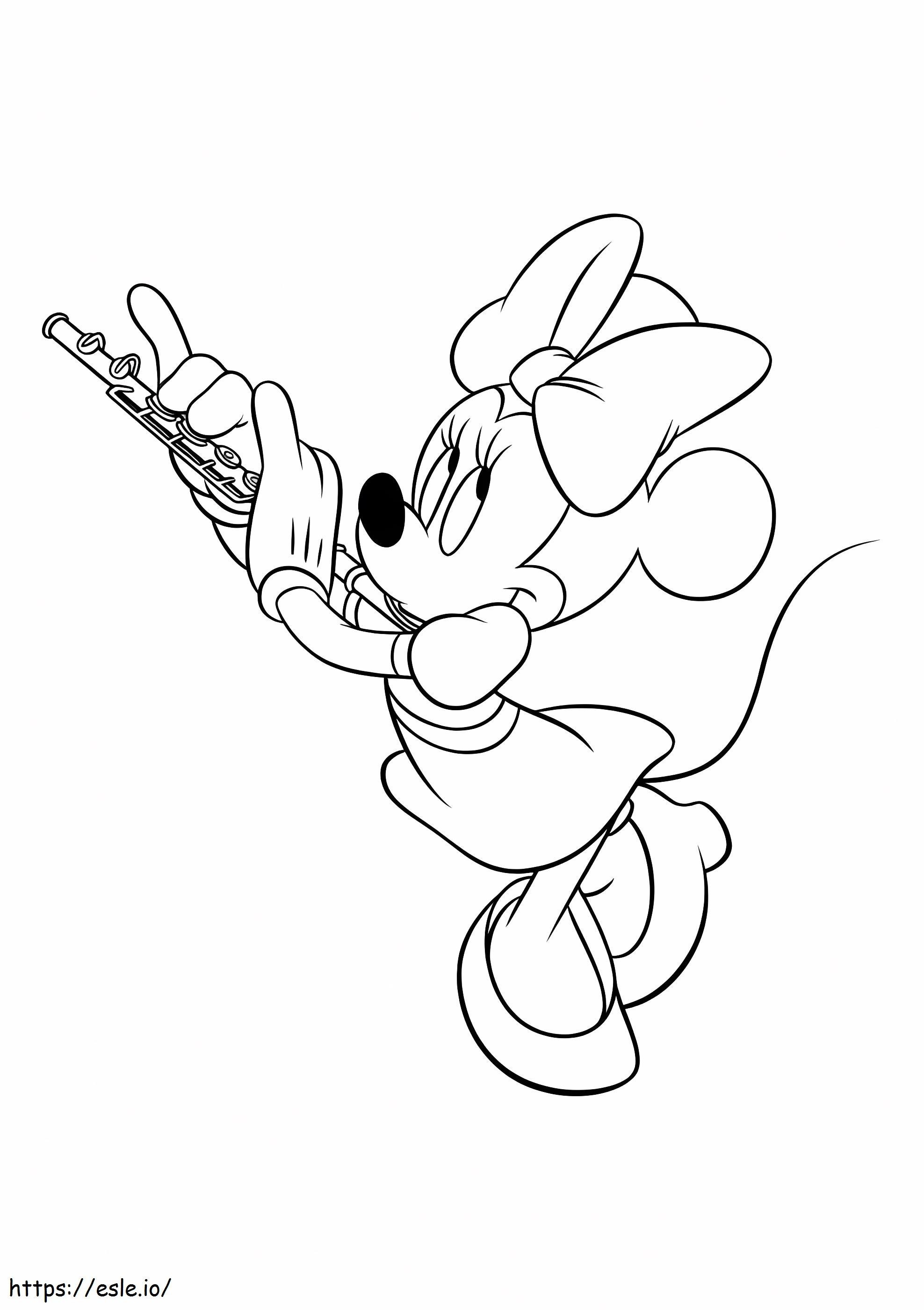 Coloriage Minnie Mouse joue de la flûte à imprimer dessin
