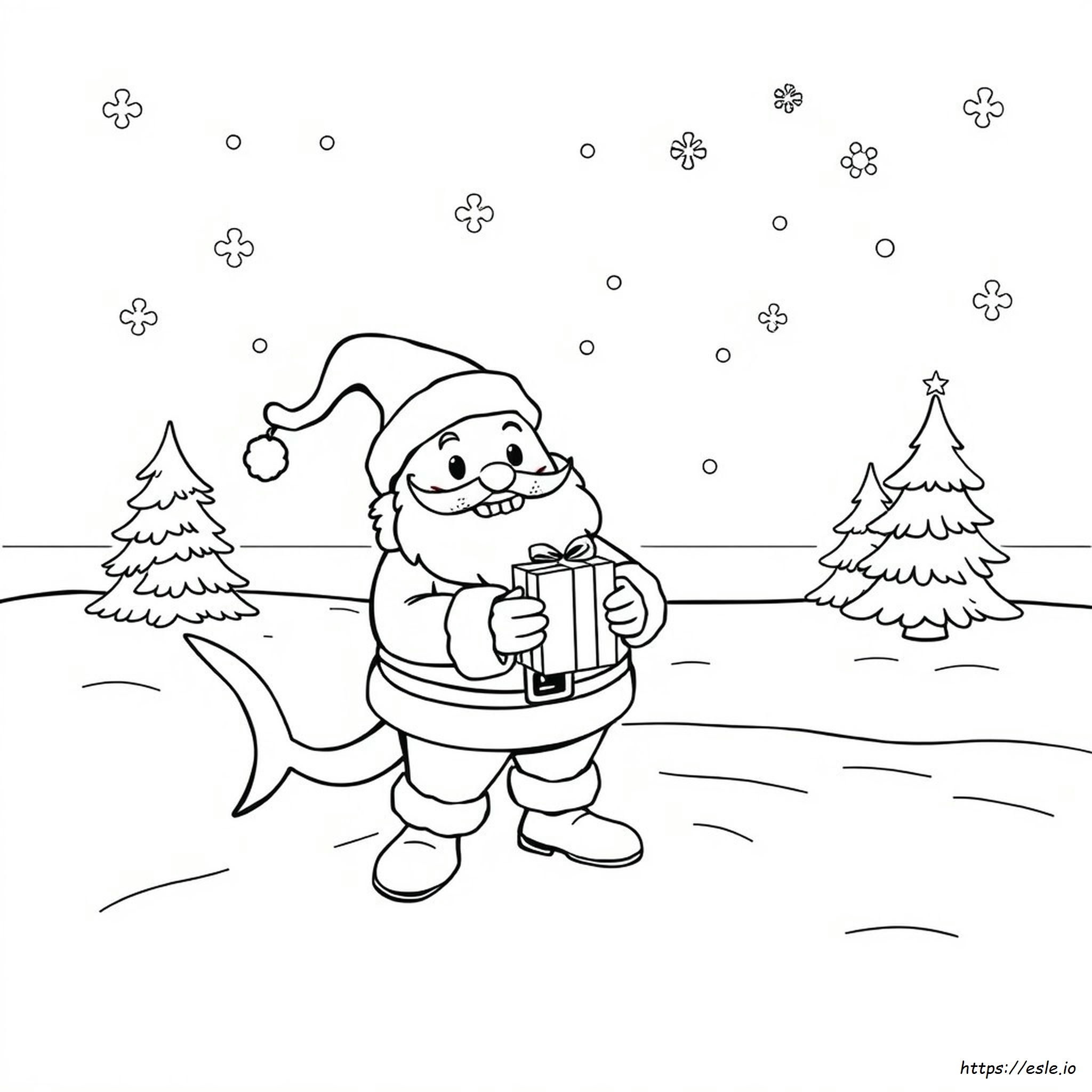 Tiburón Santa Para Colorear