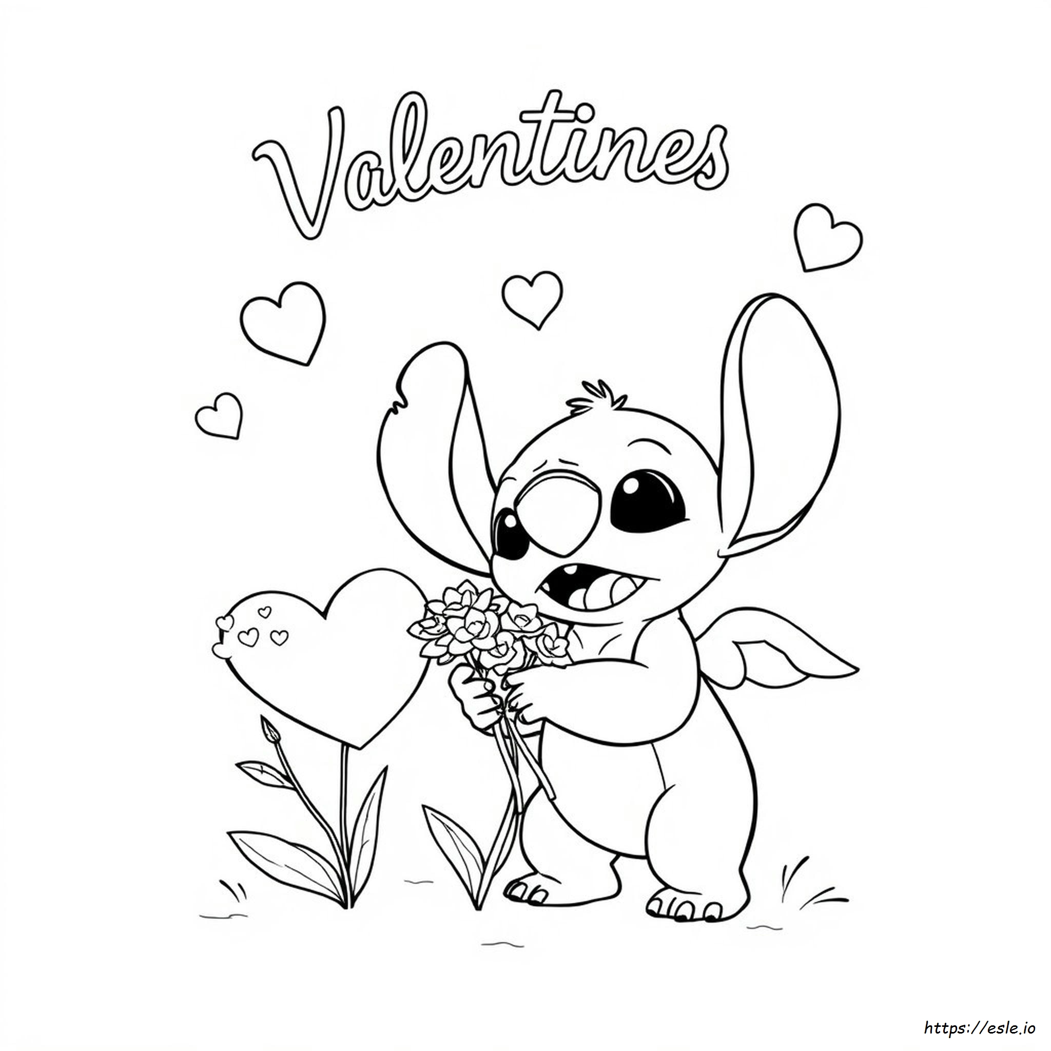Páginas Para Colorear De San Valentín De Stitch Y Ángel