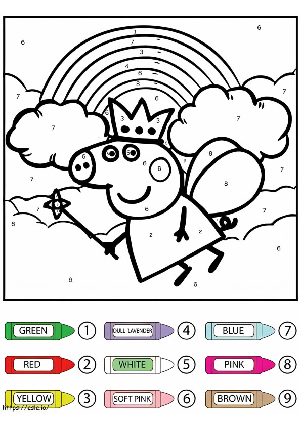 Flying Queen Peppa Pig kleur op nummer kleurplaat