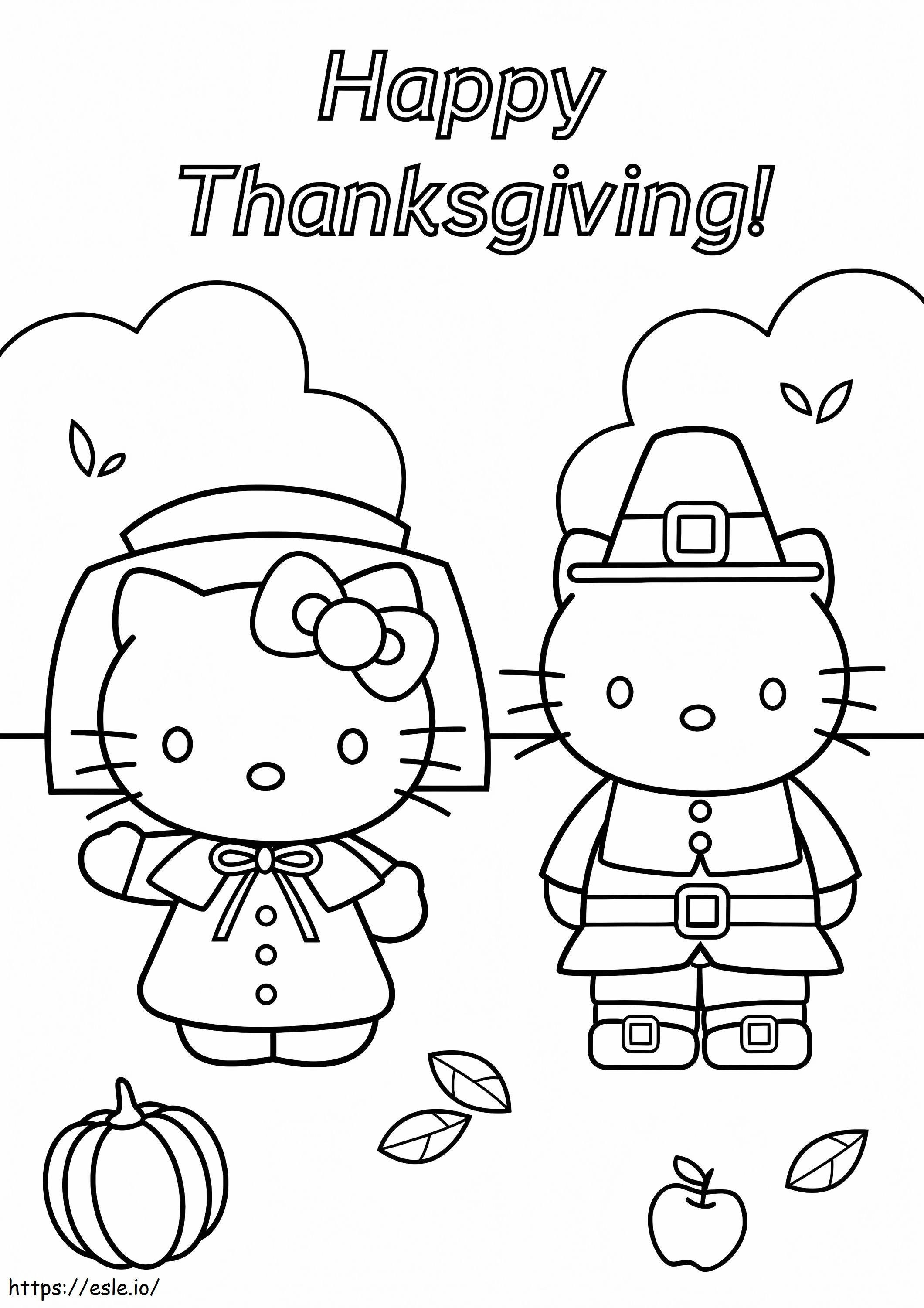 Feliz Dia de Ação de Graças Hello Kitty para colorir