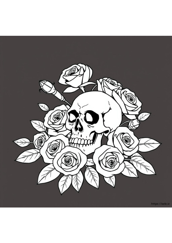 Caveira E Rosas Para Colorir