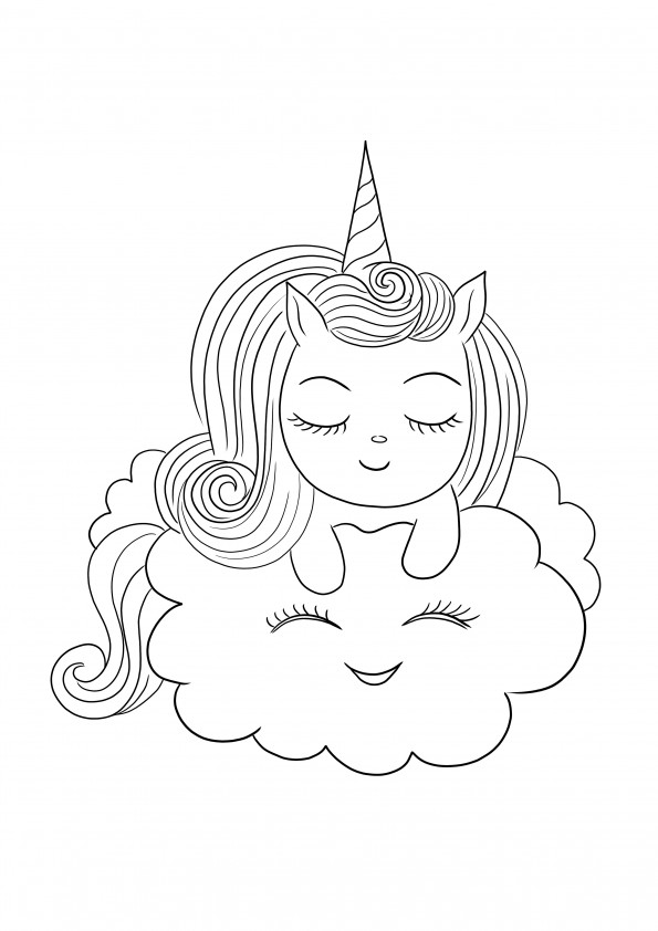 Çocuklar için boyama ve ücretsiz baskı sayfası için Sevimli Gökkuşağı Unicorn