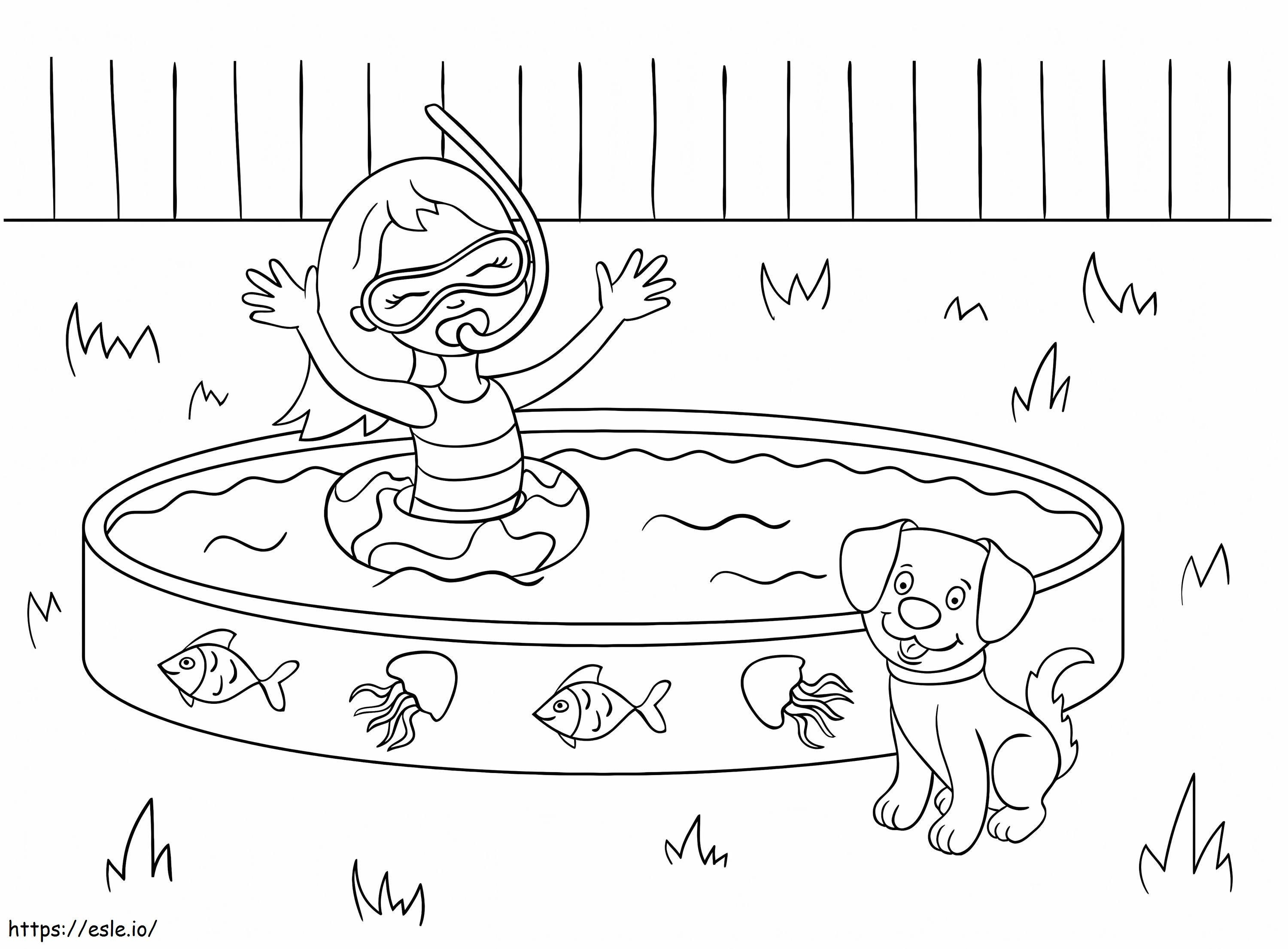 Coloriage Petite fille dans la piscine à imprimer dessin