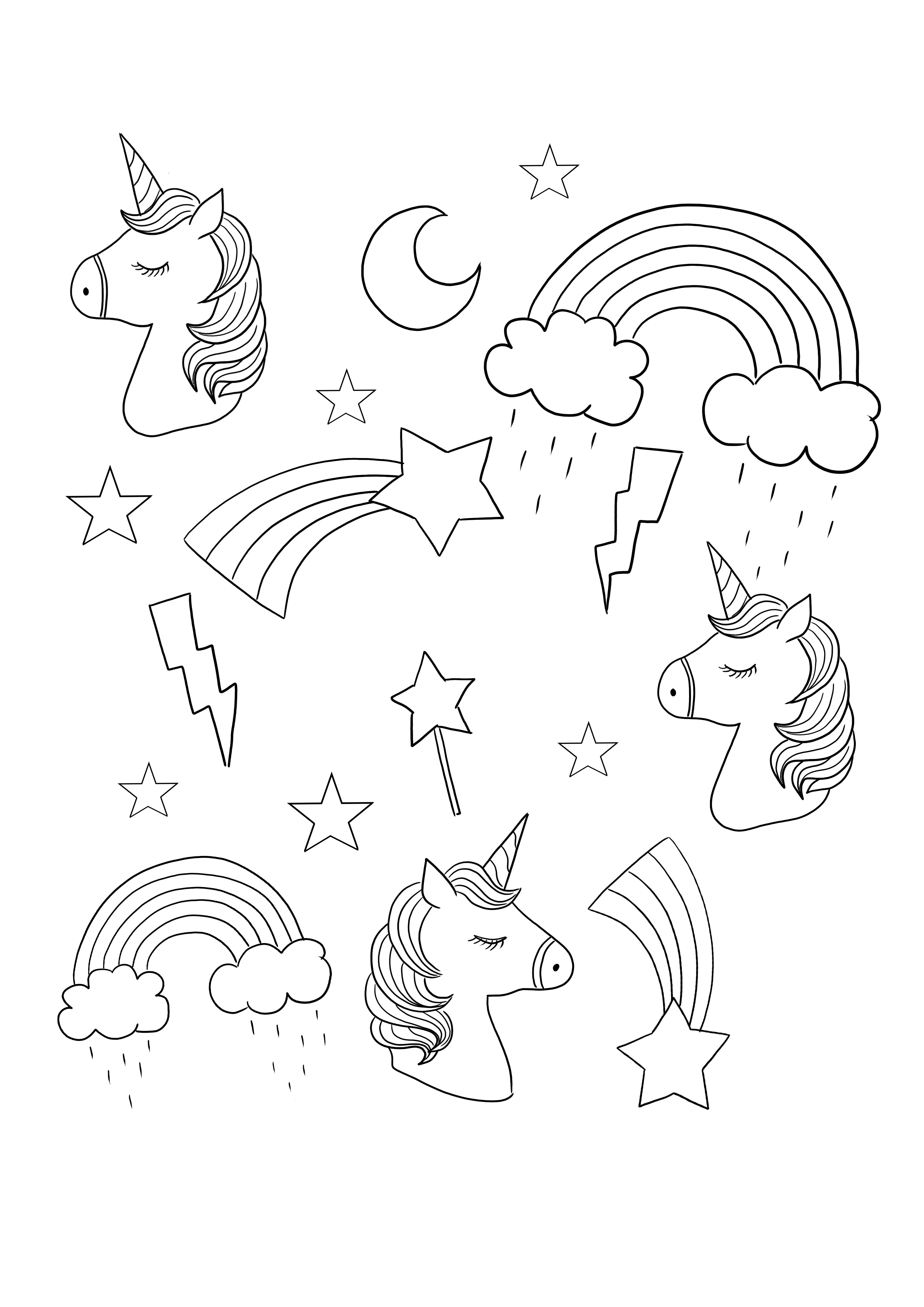 Easy printable coloring sheet of Unicorn stickers for all ages