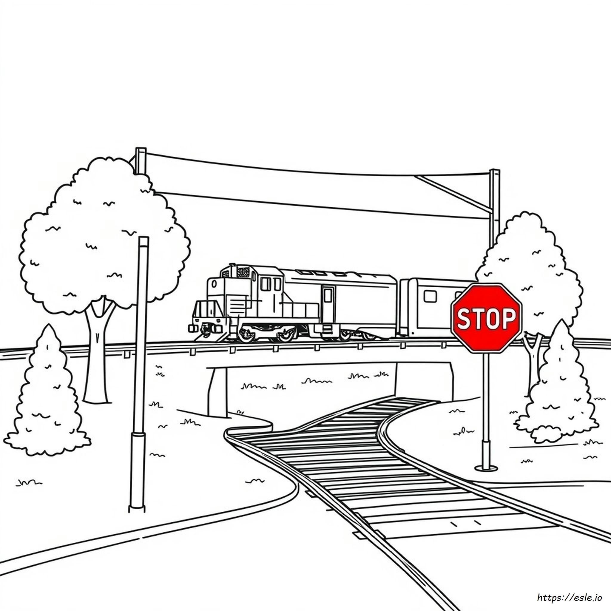 Crossing Railroad Train Coloring Page