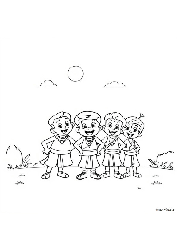 Colouring Chota Bheem Team Drawing