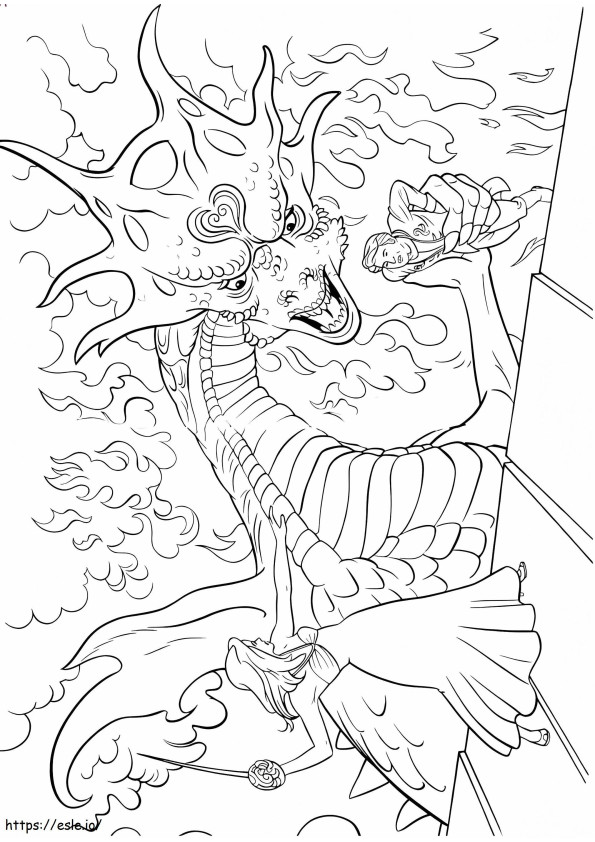 Coloriage  Giselle se bat avec un dragon A4 à imprimer dessin