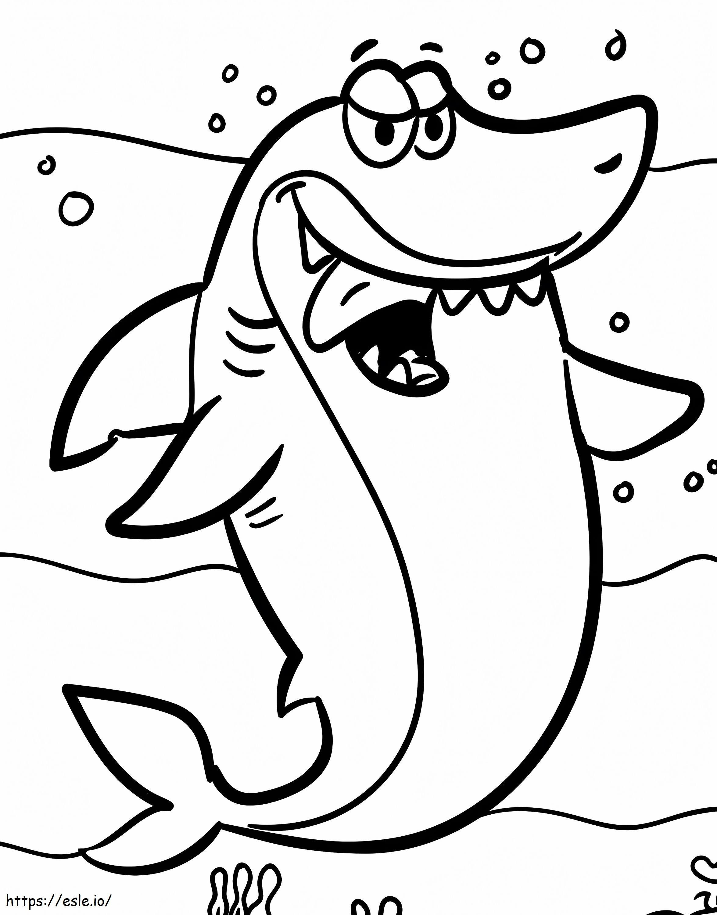 Tubarão com fome de desenho animado para colorir