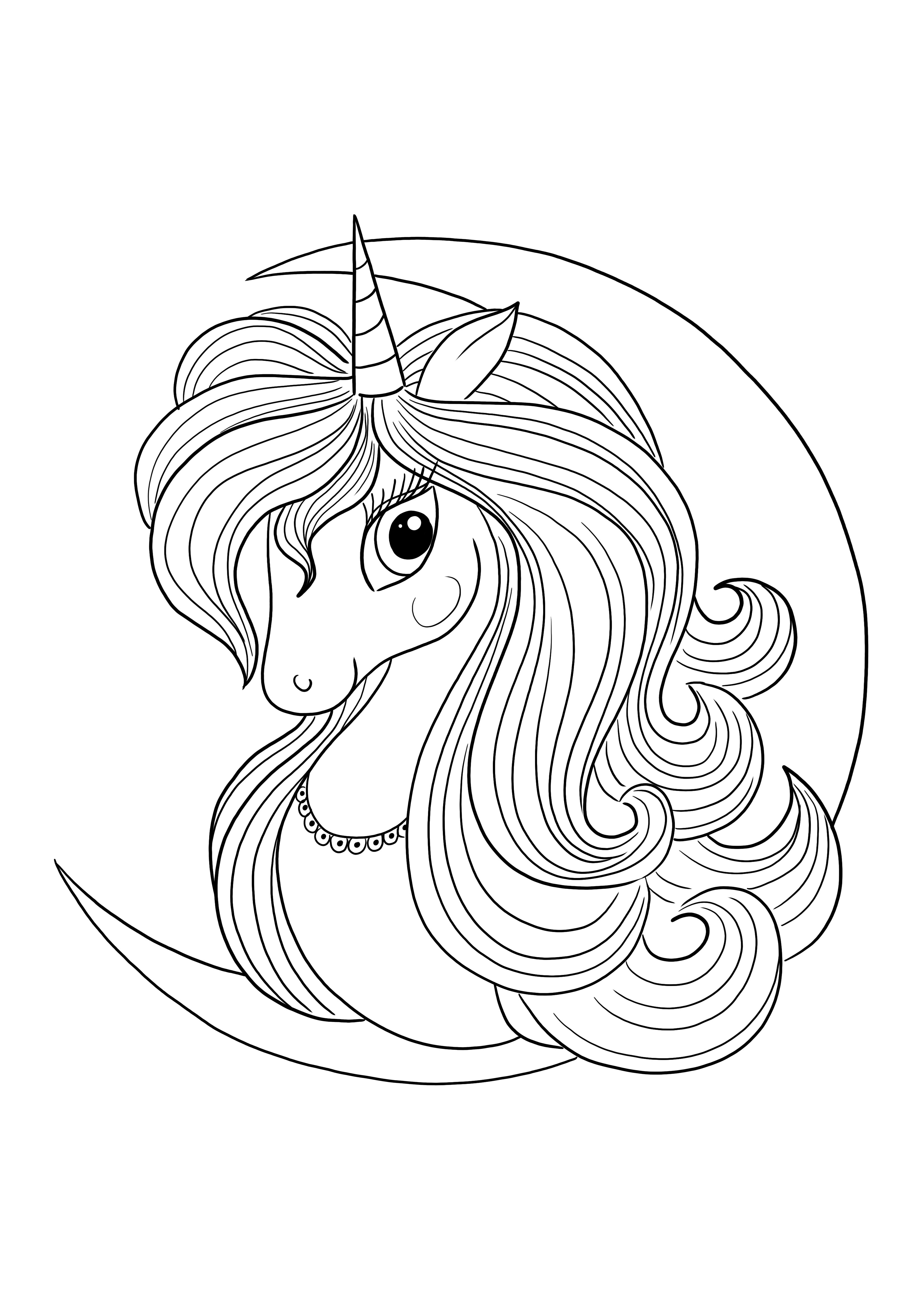 Beautiful Unicorn on moon-to download for free and color easily
