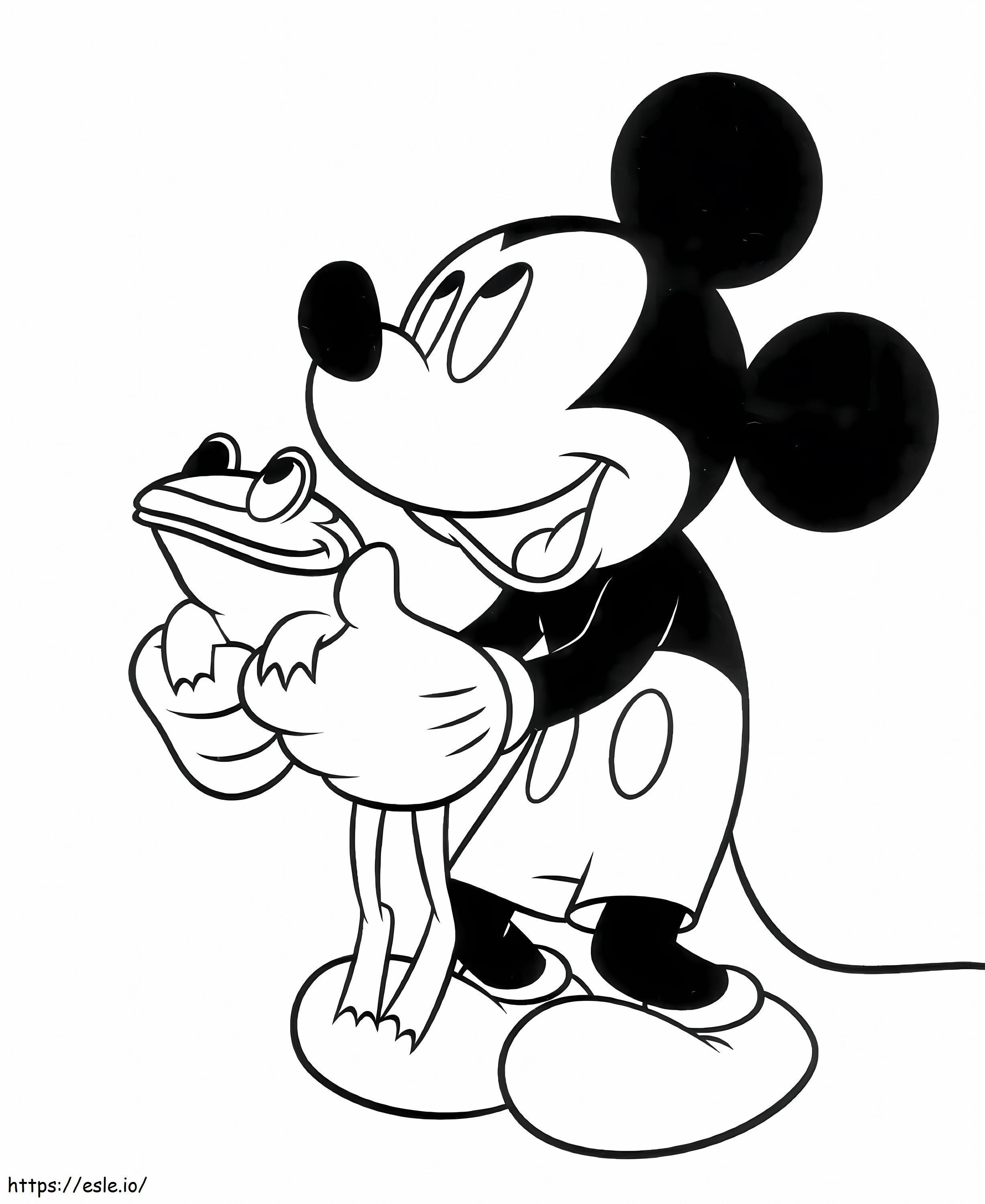 Coloriage Mickey Mouse tenant une grenouille à imprimer dessin