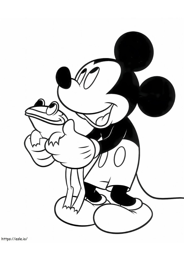 Mickey Mouse ținând broasca de colorat