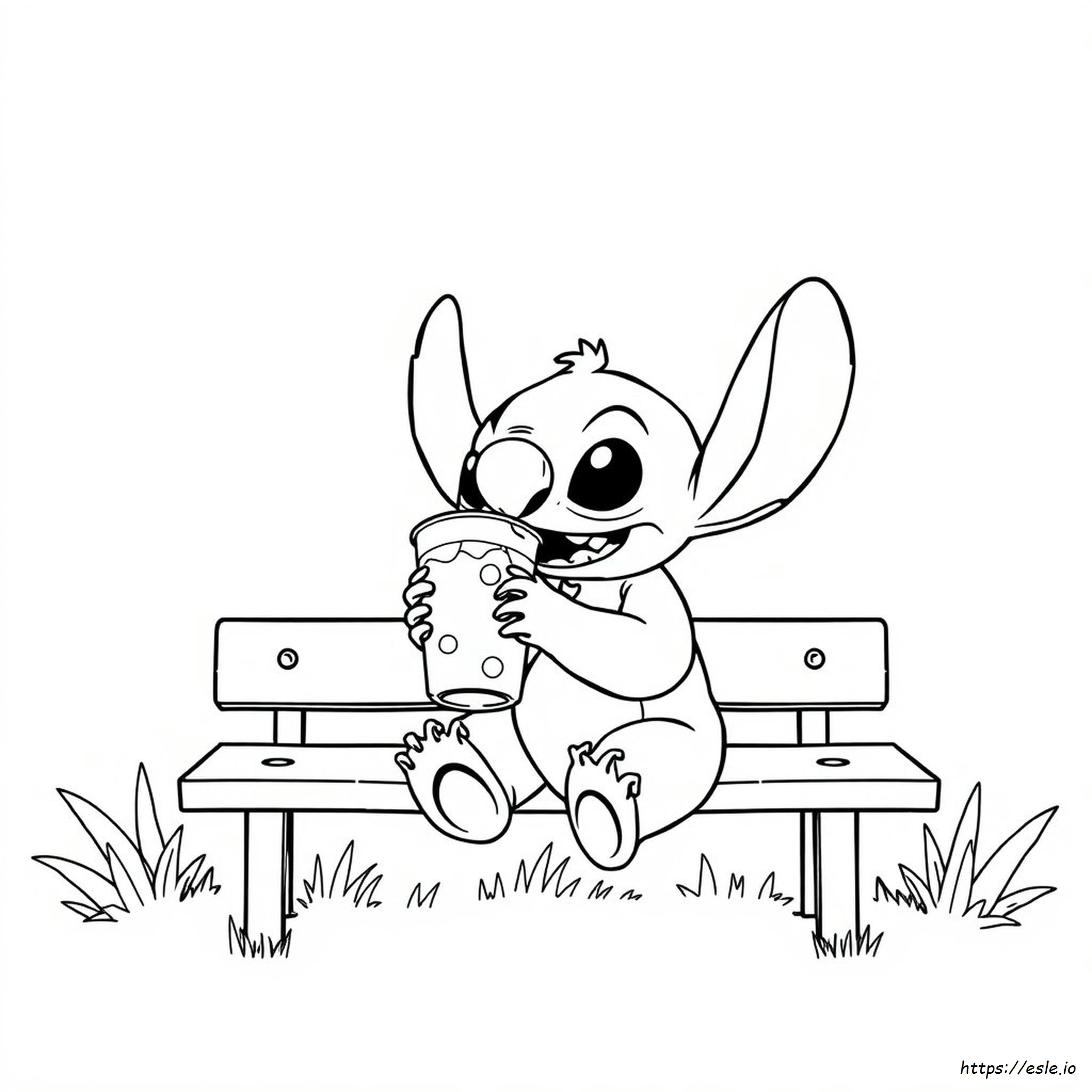 Stitch Drinking Boba Coloring Page