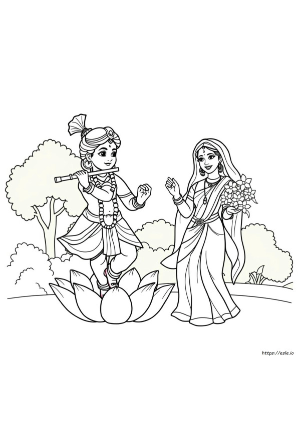 Kolorowanki Radha Kryszna Z Fletem