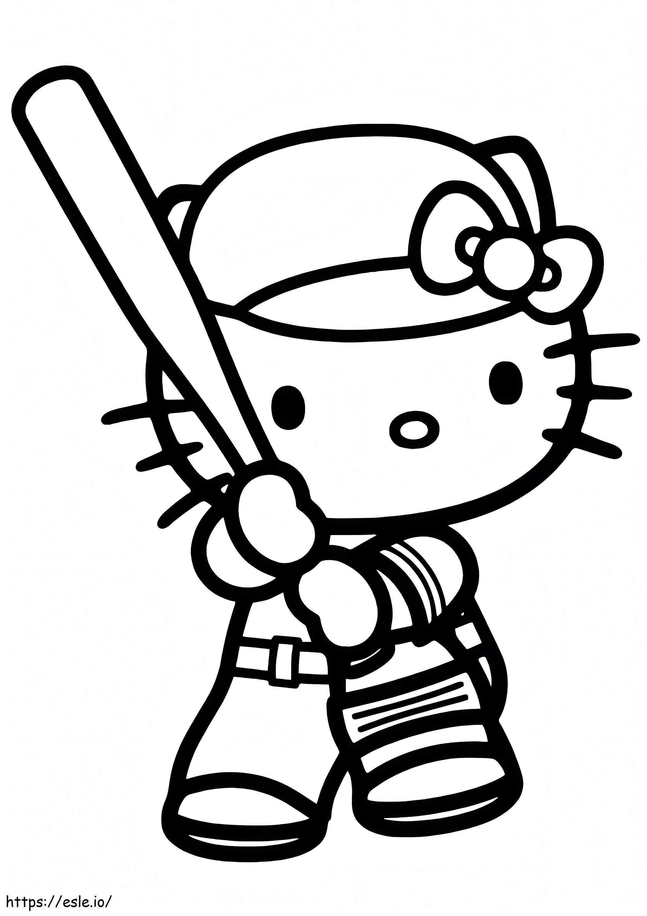 Hello Kitty pelaa softballia värityskuva