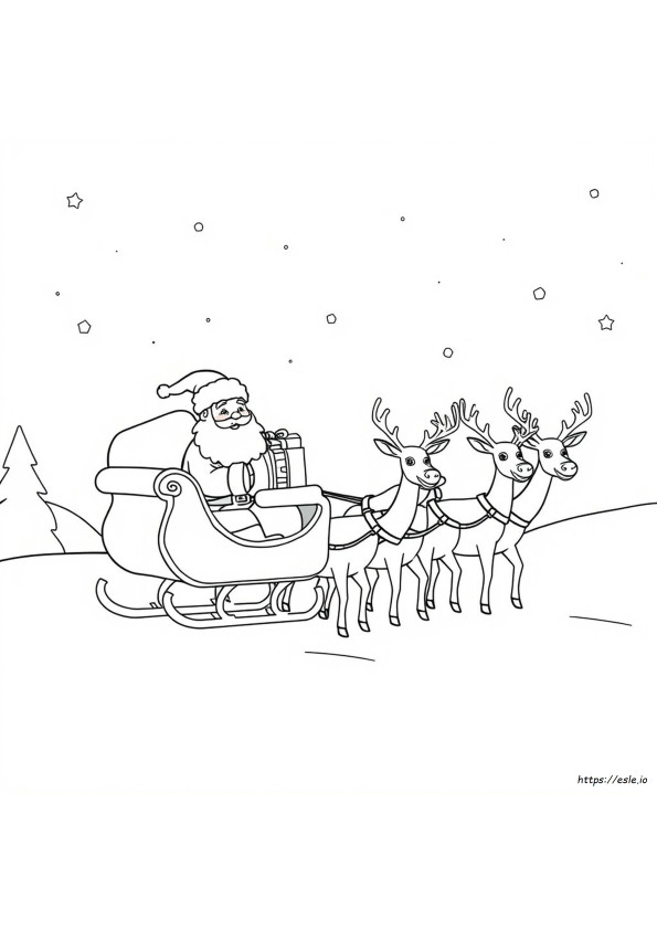 Santa And His Reindeer Coloring Pages