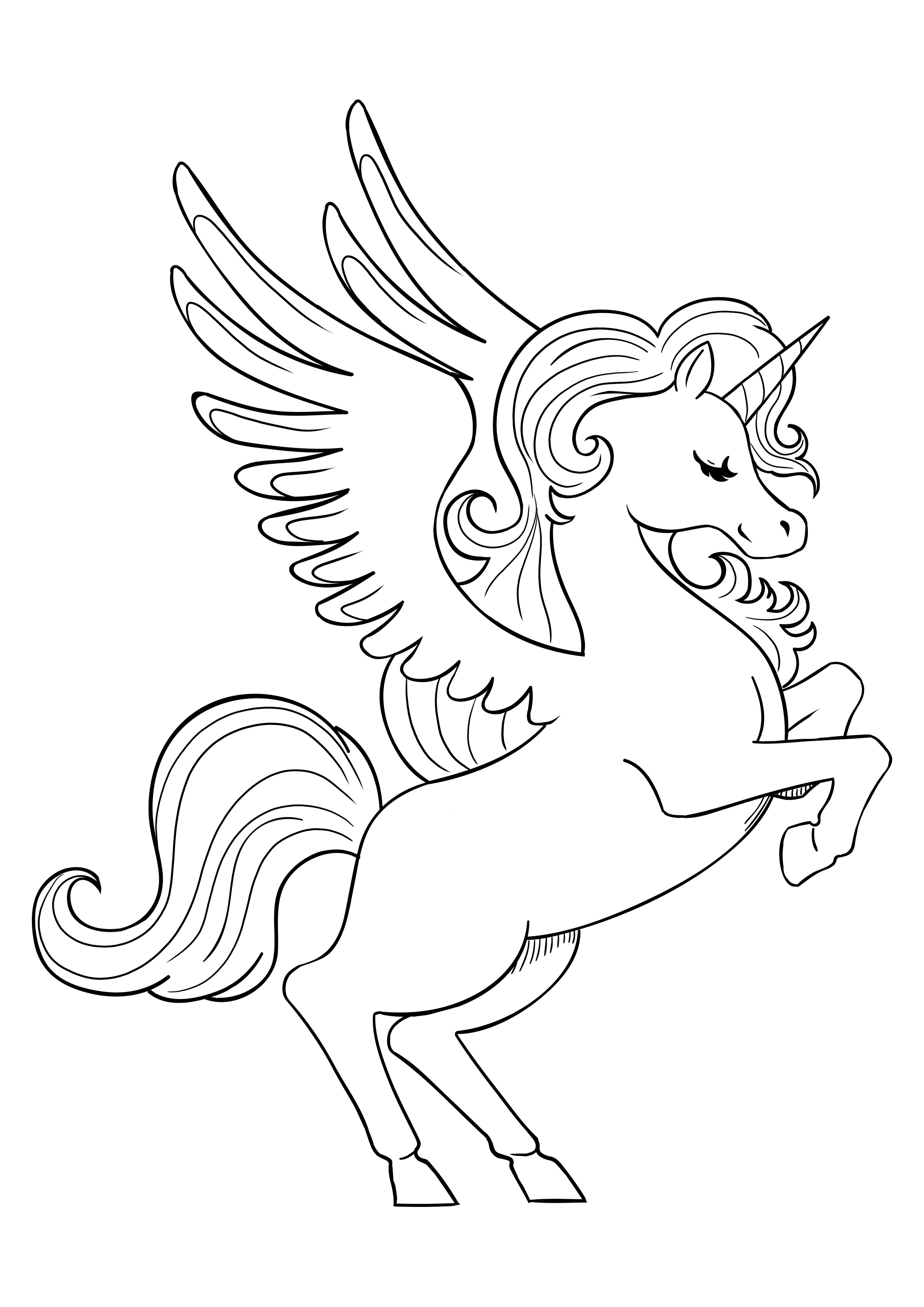 Unicorn neighing is free to color by kids and simple to print