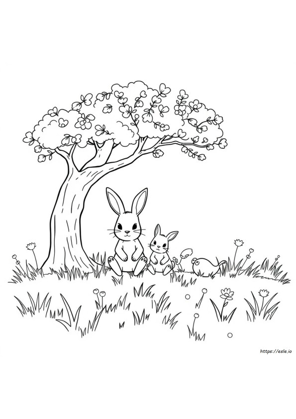 うさぎファミリーのぬりえ