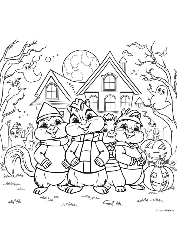 Alvin I Wiewiórki Halloween Kolorowanki
